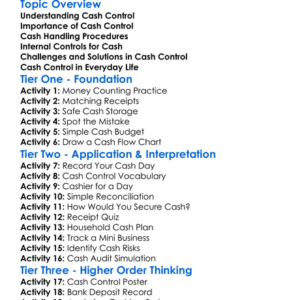 Cash Control Worksheet Activity Booklet