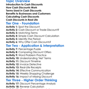 Cash Discounts Worksheet Activity Booklet