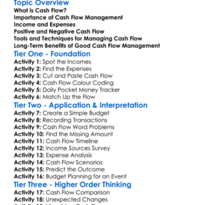 Cash Flow Management Worksheet Activity Booklet