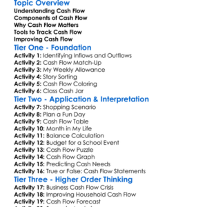 Cash Flow Worksheet Activity Booklet