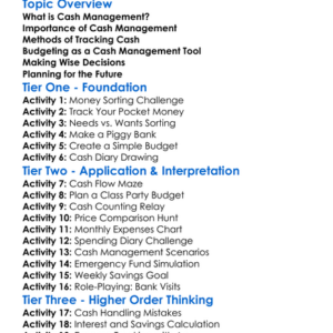 Cash Management Worksheet Activity Booklet