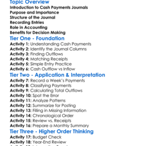 Cash Payments Journal Worksheet Activity Booklet