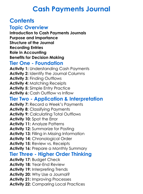 Cash Payments Journal Worksheet Activity Booklet