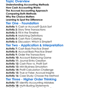 Cash Vs Accrual Accounting Worksheet Activity Booklet