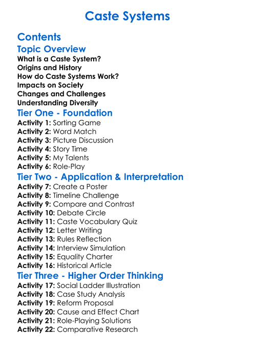 Caste Systems Worksheet Activity Booklet