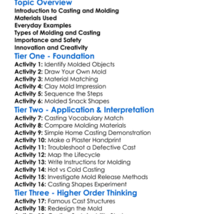 Casting And Molding Worksheet Activity Booklet