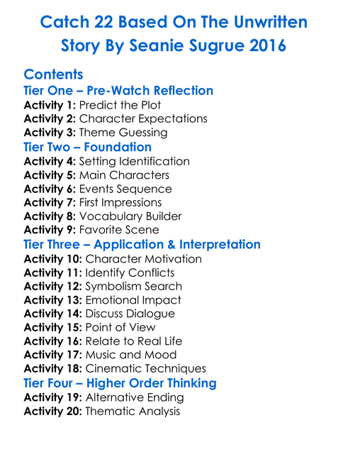 Catch 22 Based On The Unwritten Story By Seanie Sugrue 2016 Worksheet Activity Booklet