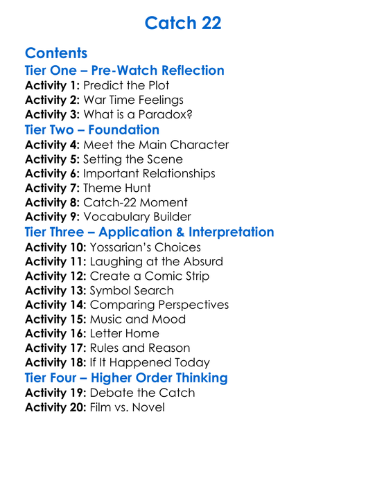 Catch 22 Worksheet Activity Booklet