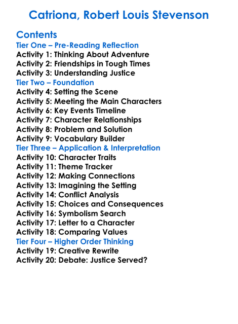 Catriona Robert Louis Stevenson Worksheet Activity Booklet
