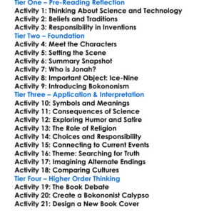 Cats Cradle Kurt Vonnegut Worksheet Activity Booklet