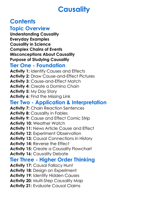Causality Worksheet Activity Booklet