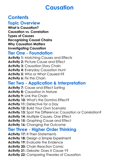 Causation Worksheet Activity Booklet