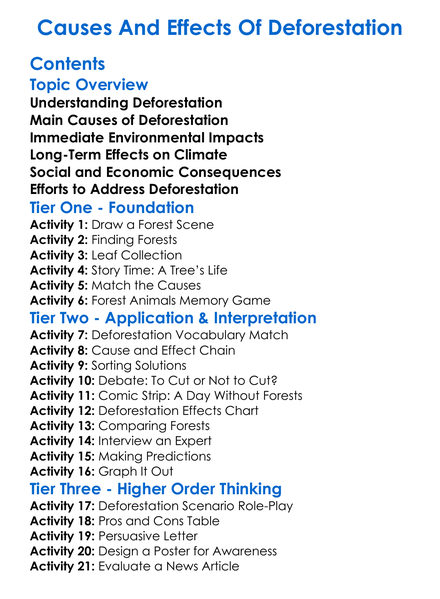 Causes And Effects Of Deforestation Worksheet Activity Booklet