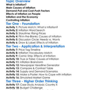 Causes And Effects Of Inflation Worksheet Activity Booklet