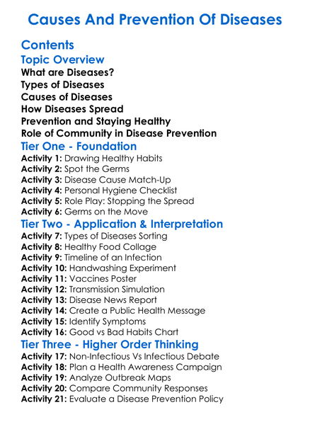 Causes And Prevention Of Diseases Worksheet Activity Booklet
