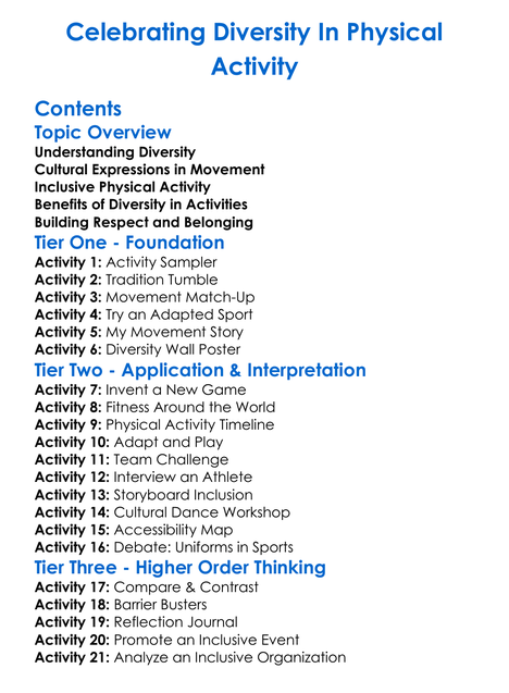 Celebrating Diversity In Physical Activity Worksheet Activity Booklet