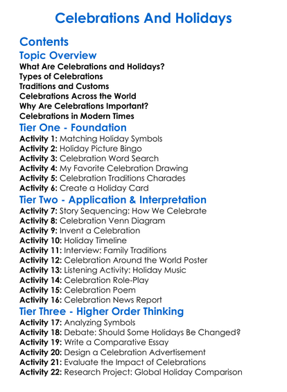 Celebrations And Holidays Worksheet Activity Booklet