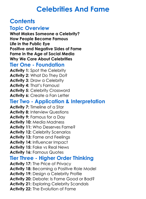 Celebrities And Fame Worksheet Activity Booklet