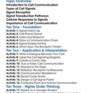 Cell Communication Worksheet Activity Booklet