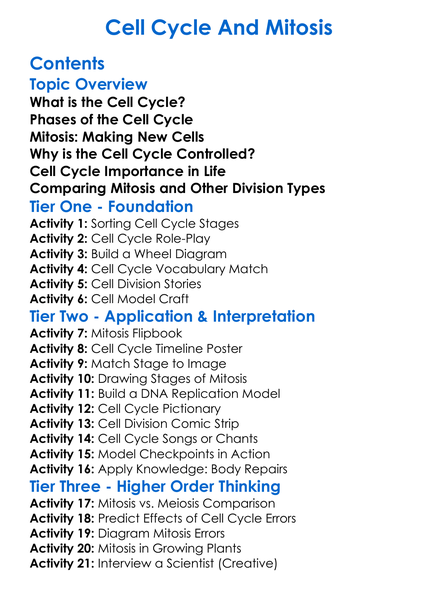 Cell Cycle And Mitosis Worksheet Activity Booklet