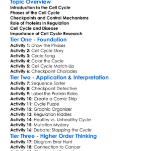 Cell Cycle Regulation Worksheet Activity Booklet