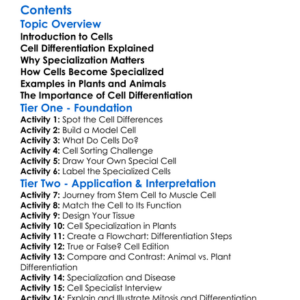 Cell Differentiation And Specialization Worksheet Activity Booklet