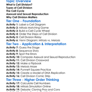 Cell Division And Reproduction Worksheet Activity Booklet