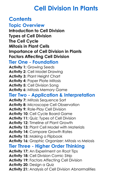 Cell Division In Plants Worksheet Activity Booklet
