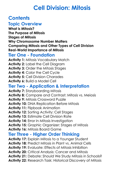 Cell Division Mitosis Worksheet Activity Booklet