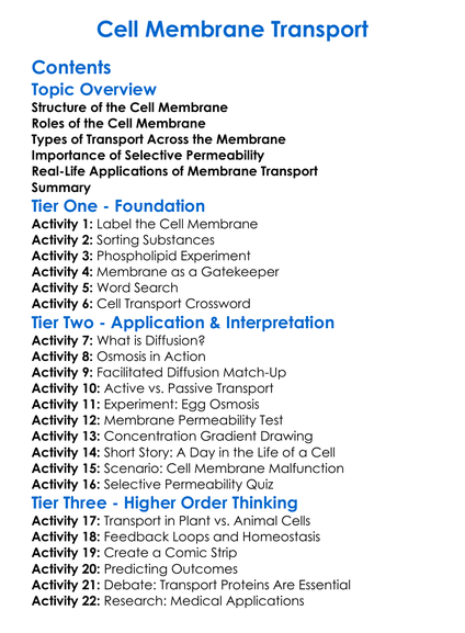 Cell Membrane Transport Worksheet Activity Booklet