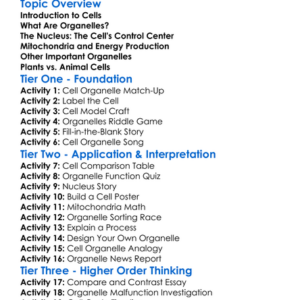 Cell Organelles And Their Functions Worksheet Activity Booklet