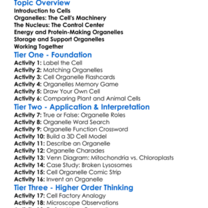 Cell Organelles And Their Roles Worksheet Activity Booklet