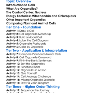 Cell Organelles Worksheet Activity Booklet
