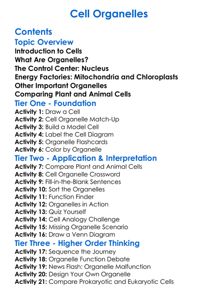 Cell Organelles Worksheet Activity Booklet