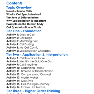 Cell Specialization And Differentiation Worksheet Activity Booklet