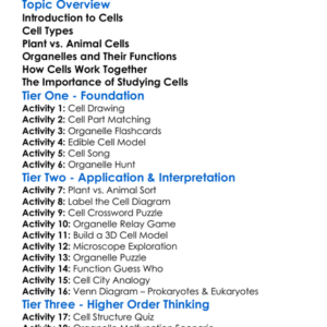 Cell Structure And Organelles Worksheet Activity Booklet