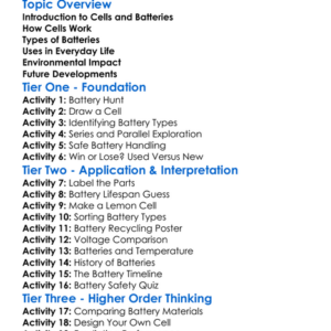 Cells And Batteries Worksheet Activity Booklet