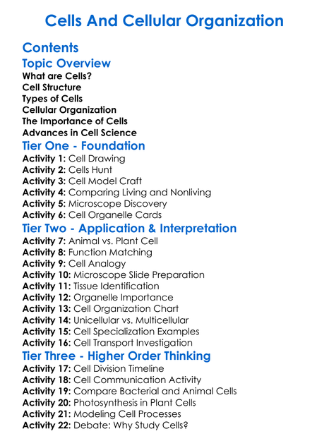 Cells And Cellular Organization Worksheet Activity Booklet
