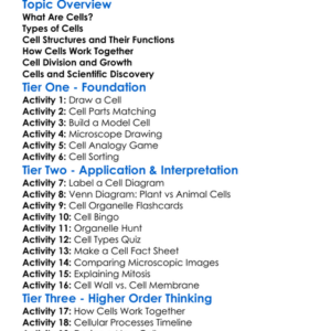 Cells And Their Structure Worksheet Activity Booklet