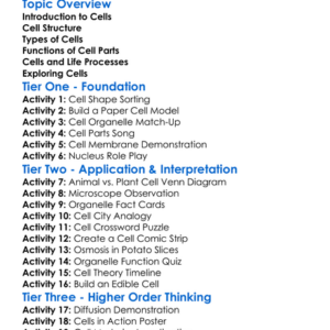 Cells Structure And Function Worksheet Activity Booklet