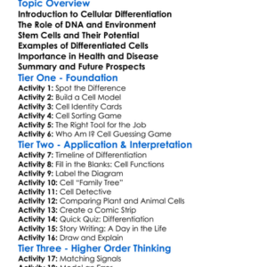 Cellular Differentiation Worksheet Activity Booklet
