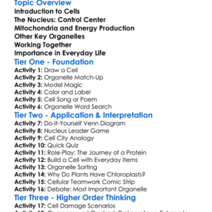 Cellular Organelles And Their Roles Worksheet Activity Booklet