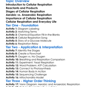 Cellular Respiration In Detail Worksheet Activity Booklet