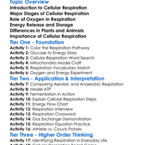 Cellular Respiration Processes Worksheet Activity Booklet