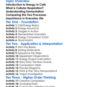 Cellular Respiration Vs Fermentation Worksheet Activity Booklet