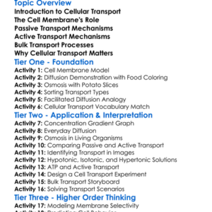 Cellular Transport Mechanisms Worksheet Activity Booklet