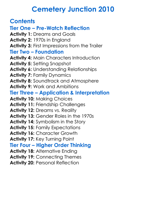 Cemetery Junction 2010 Worksheet Activity Booklet