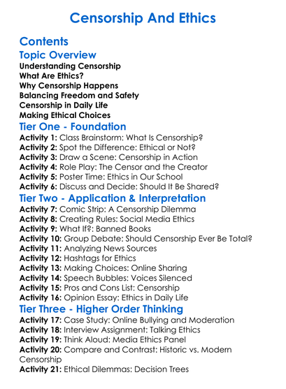Censorship And Ethics Worksheet Activity Booklet
