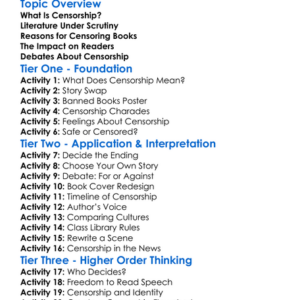 Censorship And Literature Worksheet Activity Booklet