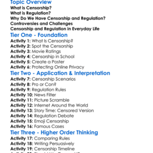 Censorship And Regulation Worksheet Activity Booklet